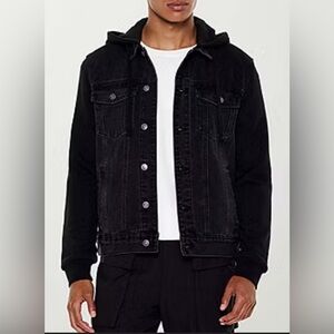 Forever 21 Men's Black Denim Jacket with Hood
